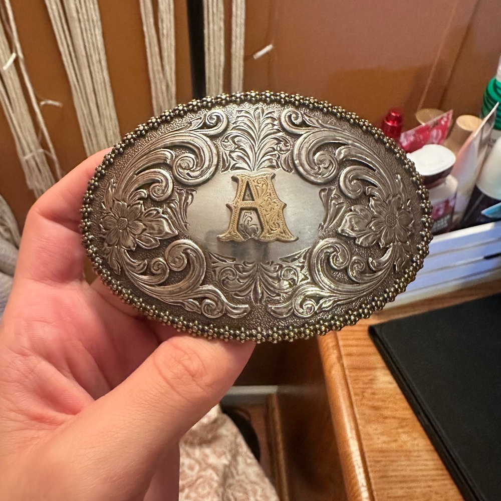 Silver and Gold Ornate Belt Buckle